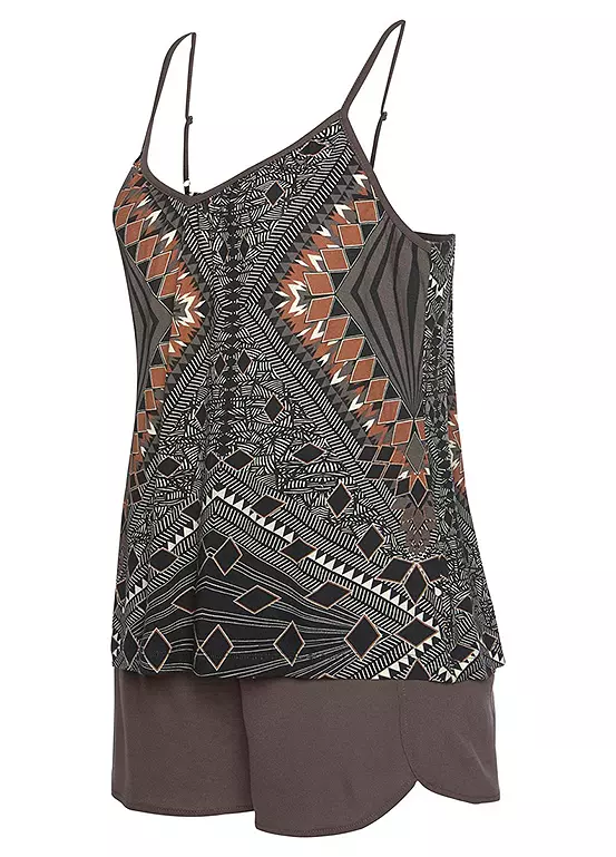 LASCANA Ethnic Print Cami & Plain Shorts Pyjamas 3 LASCANA Ethnic Print Cami & Plain Shorts Pyjamas - Image 3