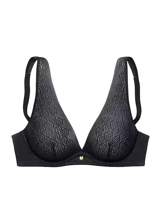 LASCANA Lace Non-Padded Underwired Plunge Bra 2 LASCANA Lace Non-Padded Underwired Plunge Bra - Image 2