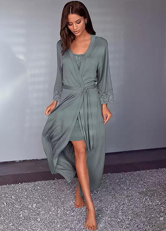 LASCANA Lace Trim Kimono 1 LASCANA Lace Trim Kimono