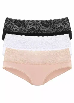 LASCANA Pack Of 3 Lace Trim Briefs
