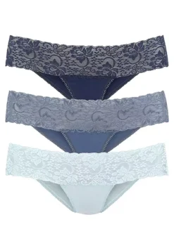 LASCANA Pack Of 3 Wide Lace Waistband Brazilian Briefs