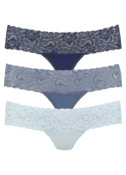 LASCANA Pack Of 3 Wide Lace Waistband Thongs