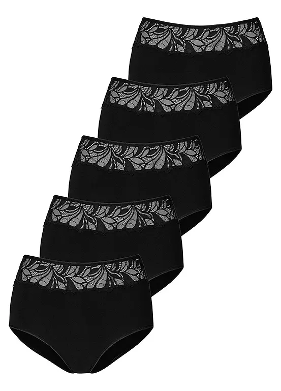 LASCANA Pack Of 5 Floral Lace High-Waisted Briefs 1 LASCANA Pack Of 5 Floral Lace High-Waisted Briefs