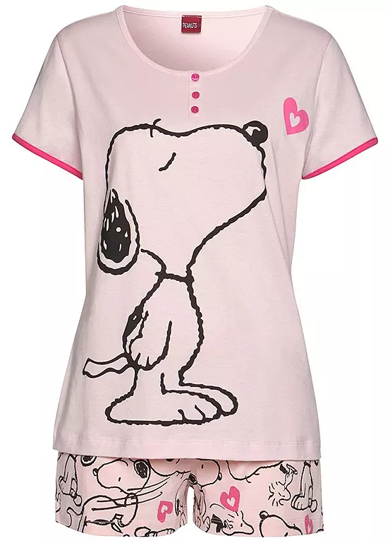 Peanuts Snoopy Heart Print Short Pyjamas 2 Peanuts Snoopy Heart Print Short Pyjamas - Image 2