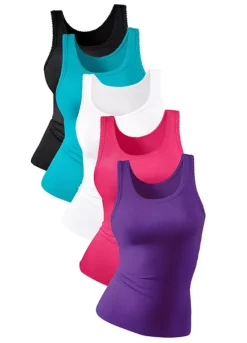 Petite Fleur Pack Of 5 Double Rib Vests -Daily Bra Store Petite Fleur Pack of 5 Double Rib Vests392745FRSC