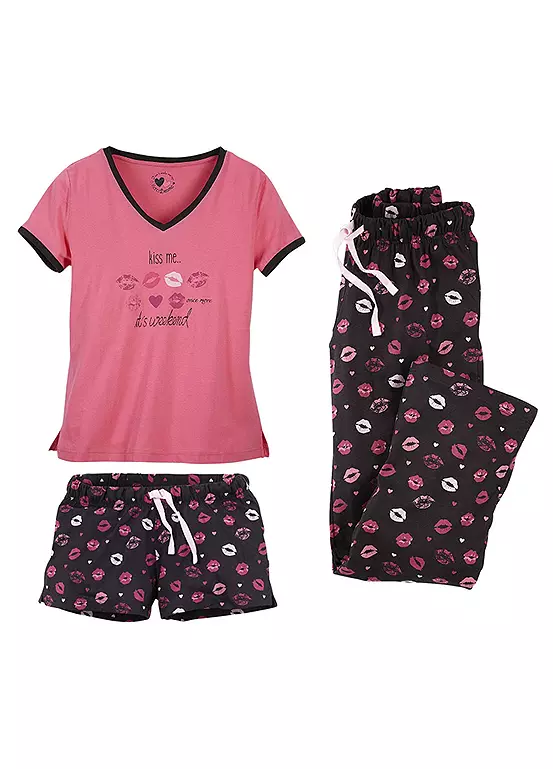 Vivance Dreams 3 Piece Kiss Print Pyjama Set 2 Vivance Dreams 3 Piece Kiss Print Pyjama Set - Image 2