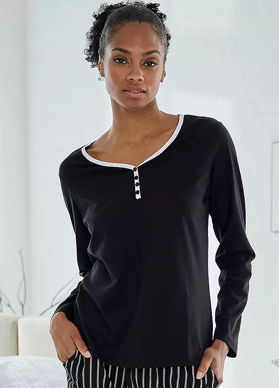 Vivance Dreams Long Sleeved V-Neck Pyjama Top 1 Vivance Dreams Long Sleeved V-Neck Pyjama Top