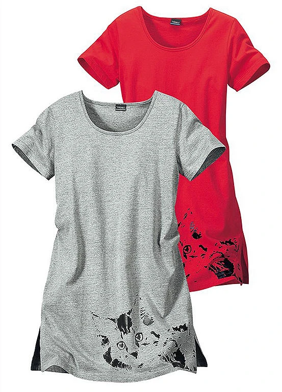 Vivance Dreams Pack Of 2 Cat Print Nighties 1 Vivance Dreams Pack Of 2 Cat Print Nighties