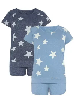 Vivance Dreams Pack Of 2 Star Print Shorty Pyjamas