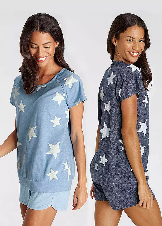 Vivance Dreams Pack Of 2 Star Print Shorty Pyjamas 2 Vivance Dreams Pack Of 2 Star Print Shorty Pyjamas - Image 2