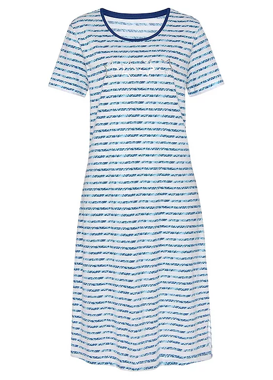 Vivance Dreams Stripe Short Sleeve Midi Nightie 2 Vivance Dreams Stripe Short Sleeve Midi Nightie - Image 2
