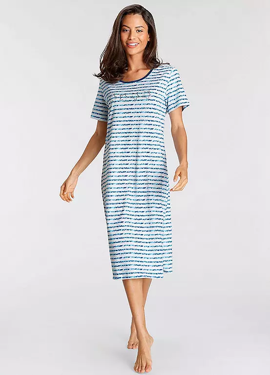 Vivance Dreams Stripe Short Sleeve Midi Nightie 1 Vivance Dreams Stripe Short Sleeve Midi Nightie
