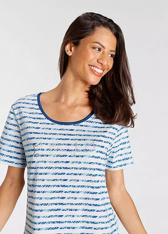 Vivance Dreams Stripe Short Sleeve Midi Nightie 3 Vivance Dreams Stripe Short Sleeve Midi Nightie - Image 3