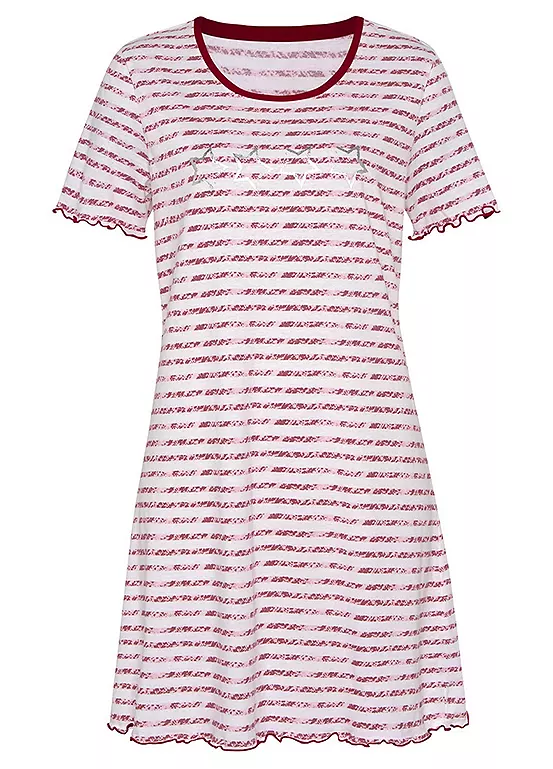 Vivance Dreams Stripe Short Sleeve Ruffle Hem Nightie 2 Vivance Dreams Stripe Short Sleeve Ruffle Hem Nightie - Image 2