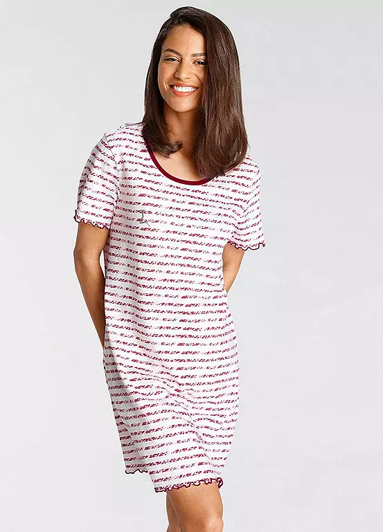 Vivance Dreams Stripe Short Sleeve Ruffle Hem Nightie 1 Vivance Dreams Stripe Short Sleeve Ruffle Hem Nightie