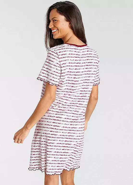 Vivance Dreams Stripe Short Sleeve Ruffle Hem Nightie 3 Vivance Dreams Stripe Short Sleeve Ruffle Hem Nightie - Image 3